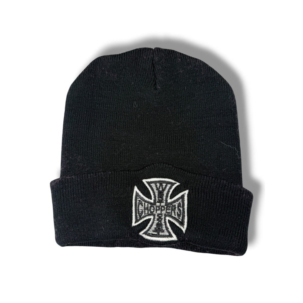 West Coast Choppers Beanie Black Knit Hat Iron Cross Logo Biker Streetwear